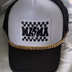 Black and White Trucker Hat with Gold Chain Mama